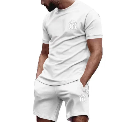 Men's two-piece sportswear, short sleeved T-shirt and pants set, running and fitness sportswear, summer, 2024 - Ellianto fashion Men's