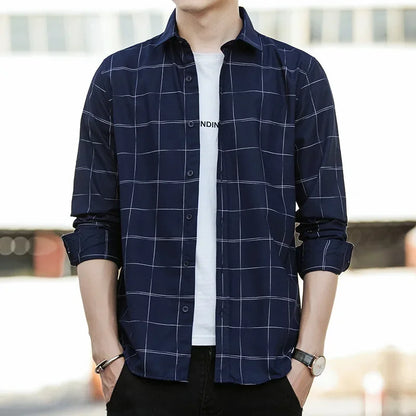 Slim-Fit Long-Sleeve Shirt – Lightweight Summer Comfort with Modern Korean Style for the Confident Gentleman