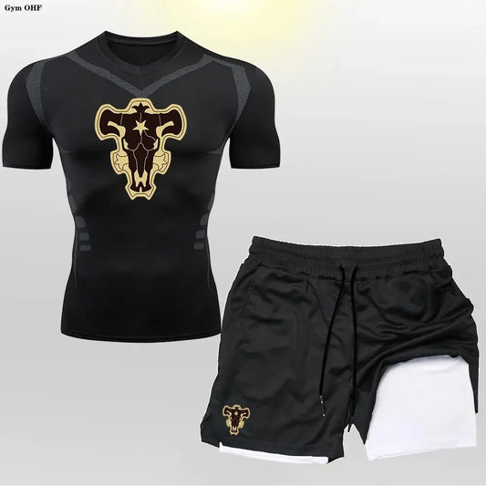 New Gym Shorts Men Double-Deck Workout 2 In 1 Quick Dry Compression T Shirt Suit Outdoors Running Tracksuit Jogging