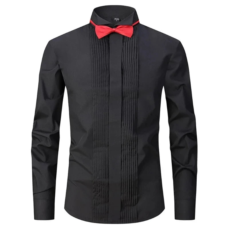 M~6XL Men's French Cuff Dress Shirt White Long Sleeve Social Male Shirts Regular Fit Party Dinner Wedding Cufflinks Formal Shirt - Ellianto fashion Men's