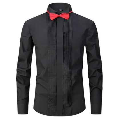 M~6XL Men's French Cuff Dress Shirt White Long Sleeve Social Male Shirts Regular Fit Party Dinner Wedding Cufflinks Formal Shirt - Ellianto fashion Men's