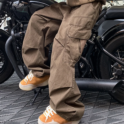 Men’s Spring Cargo Pants – Loose Straight Wide-Leg Trousers with Big Pockets for Japanese Y2K, Harajuku, and Hip-Hop Streetwear Style