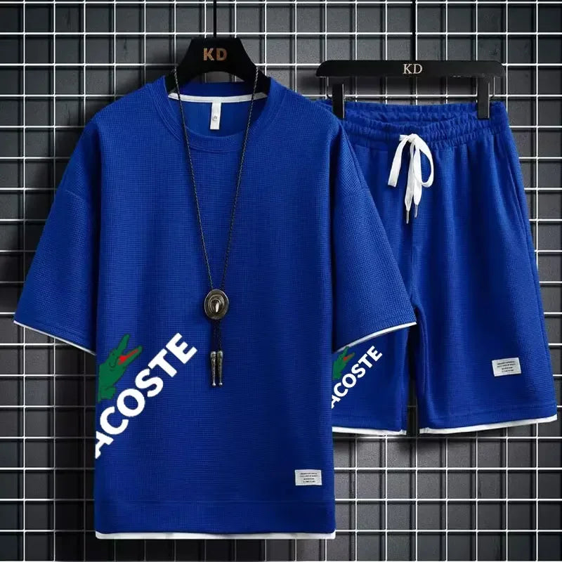2025 sets of 2 pieces, waffle prints, men's shorts, summer sportswear, men's fashion, comfort and fashion, sportswear sets - Ellianto fashion Men's