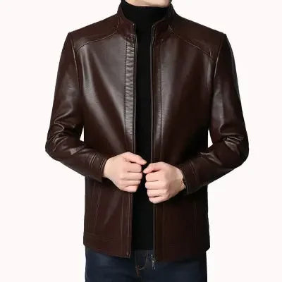 brand Vintage Leather Jacket Streetwear Casual Blazer Jackets Man Outerwear Men Leather Suit Jacket Men Slim Fit Coats - Ellianto fashion Men's