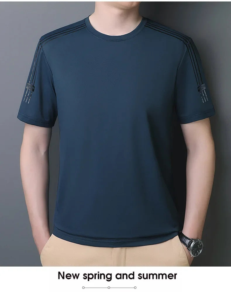 Summer Printed Ice Silk Men's T-shirt Sport Casual Running Fitness Breathable Short Sleeve Large Size Quick Dry Top - Ellianto fashion Men's
