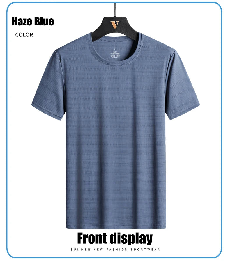 CHRLCK Plus Size Summer Ice Silk Short Sleeve T-Shirt Men's Loose Thin Sports T-shirt For Seniors Outdoor Fitness Casual T-shirt - Ellianto fashion Men's