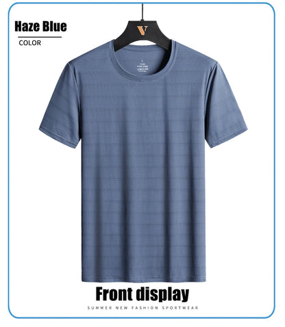 CHRLCK Plus Size Summer Ice Silk Short Sleeve T-Shirt Men's Loose Thin Sports T-shirt For Seniors Outdoor Fitness Casual T-shirt - Ellianto fashion Men's