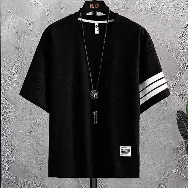 Casual Sportswear Set for Men Summer Trendy Loose Short Sleeve T-Shirt And Handsome Shorts Two Piece Set Comfortable Breathable - Ellianto fashion Men's