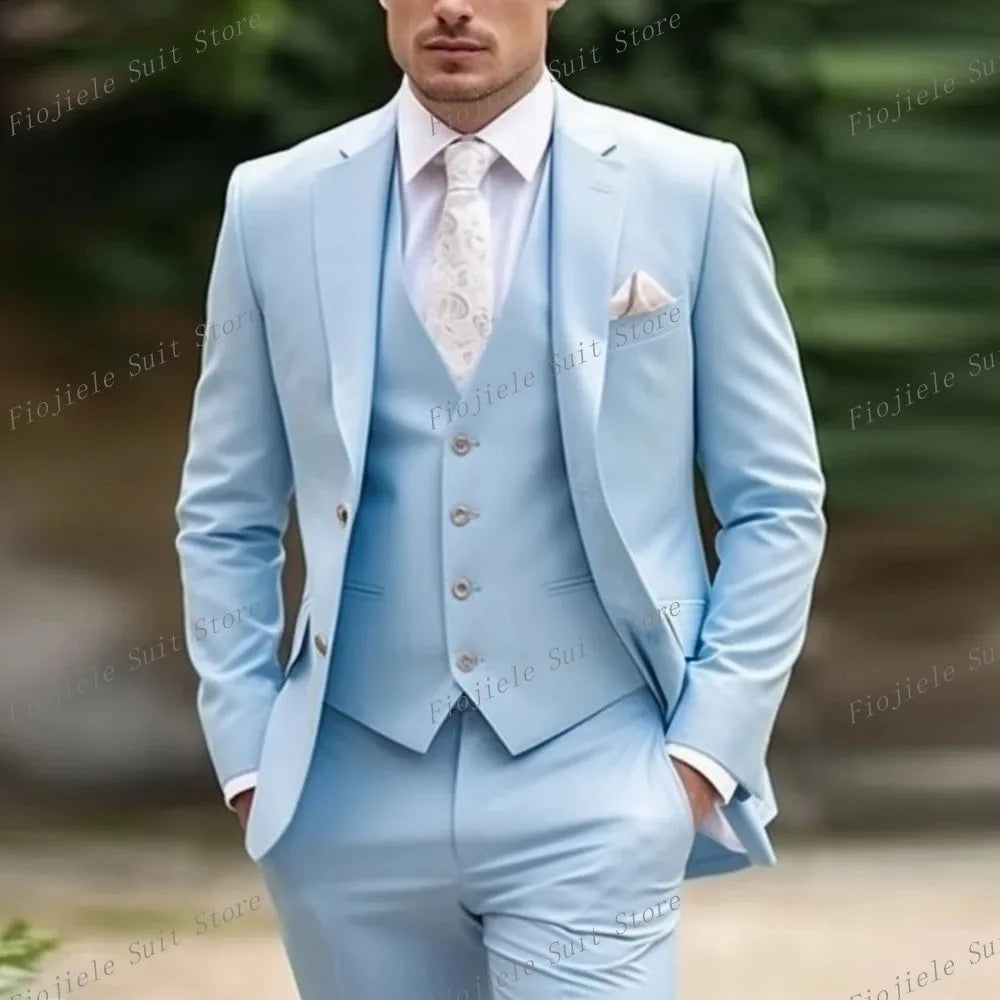 New Beige Business Suit Men Tuxedos Groom Groomsman Prom Wedding Party Formal 3 Piece Set Jacket Vest Pants - Ellianto fashion Men's