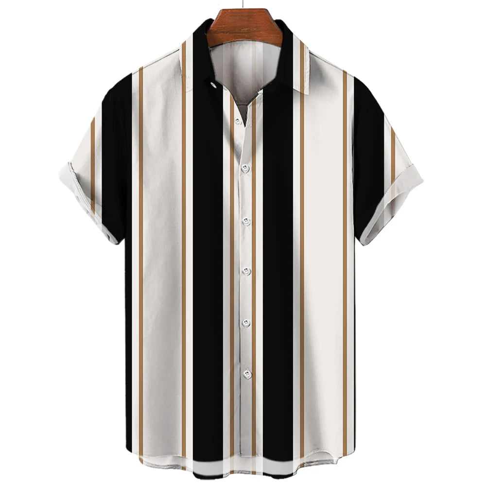 Men's Hawaiian Short Sleeve Shirt Elegant Summer Stripes Print Fashion Casual Social Oversized Y2k Harajuku Luxury Clothing Hot - Ellianto fashion Men's