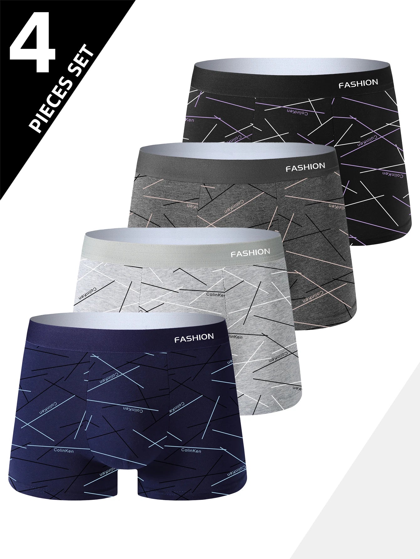 4pcs men's underwear, comfortable, soft and fashionable daily line print intimate boxer briefs, sporty and breathable boxers - Ellianto fashion Men's