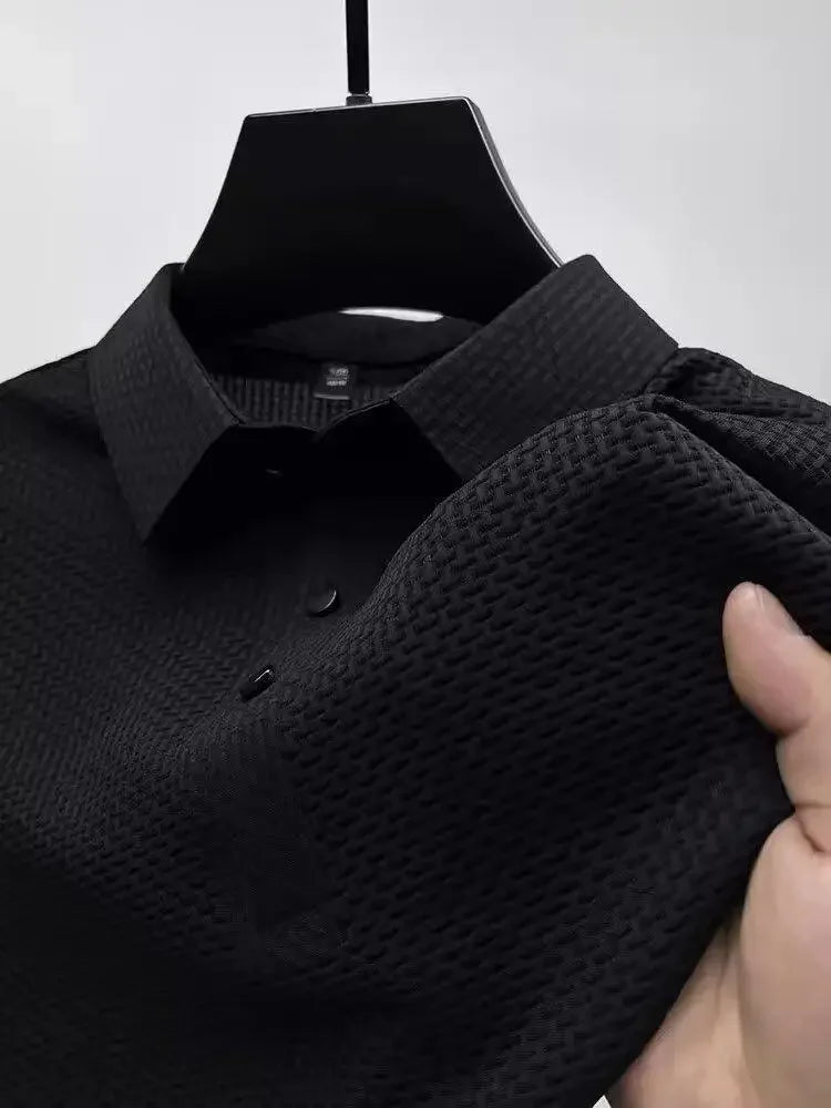 Summer New Ice Silk Mesh Short Sleeve POLO Shirt Men's Solid Color Versatile Cool Feeling Business Casual Half Sleeve Top Trendy - Ellianto fashion Men's