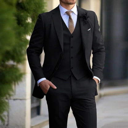 3 Pieces Beige Suits for Men Fashion Slim Fit Blazer Vest Pants Set Formal Business Wedding Tuxedos for Men Casual Clothing - Ellianto fashion Men's