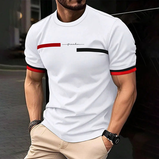 Fashion Summer 3D Stripe Letter Print Men's T Shirt Hip Hop Trend Harajuku Streetwear Casual O-neck Oversized T-shirts Men Tops - Ellianto fashion Men's