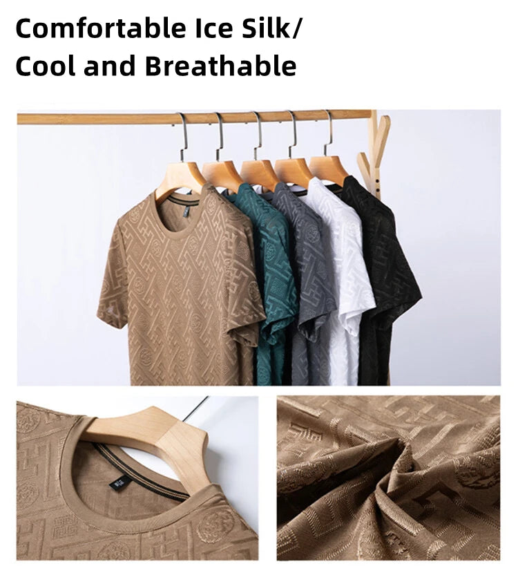 Fashion new brand ice silk breathable short sleeved men's round neck top cool and comfortable T-shirt men's clothing 2025 summer - Ellianto fashion Men's