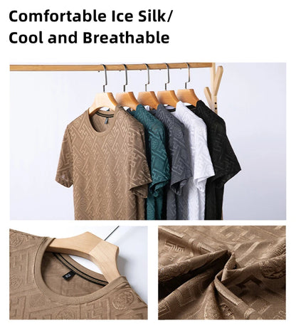 Fashion new brand ice silk breathable short sleeved men's round neck top cool and comfortable T-shirt men's clothing 2025 summer - Ellianto fashion Men's