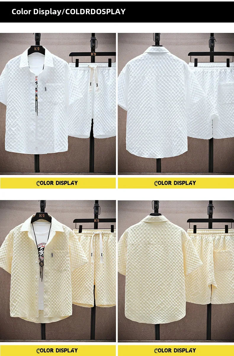 Casual suit Men's Short Sleeve Sport Suit Vintage Trendy Fashionable Lightweight Summer 2025 New Arrival - Ellianto fashion Men's