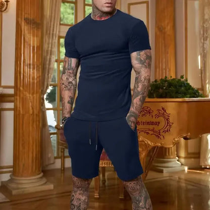 2025 summer new men's breathable sportswear short sleeved t-shirt and shorts set popular quick drying clothing - Ellianto fashion Men's