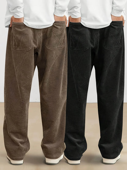Corduroy pants men clothing Sweatpants Loose-Fit Casual Pants man baggy hosen Regular Length Trousers men cargo pants women - Ellianto fashion Men's