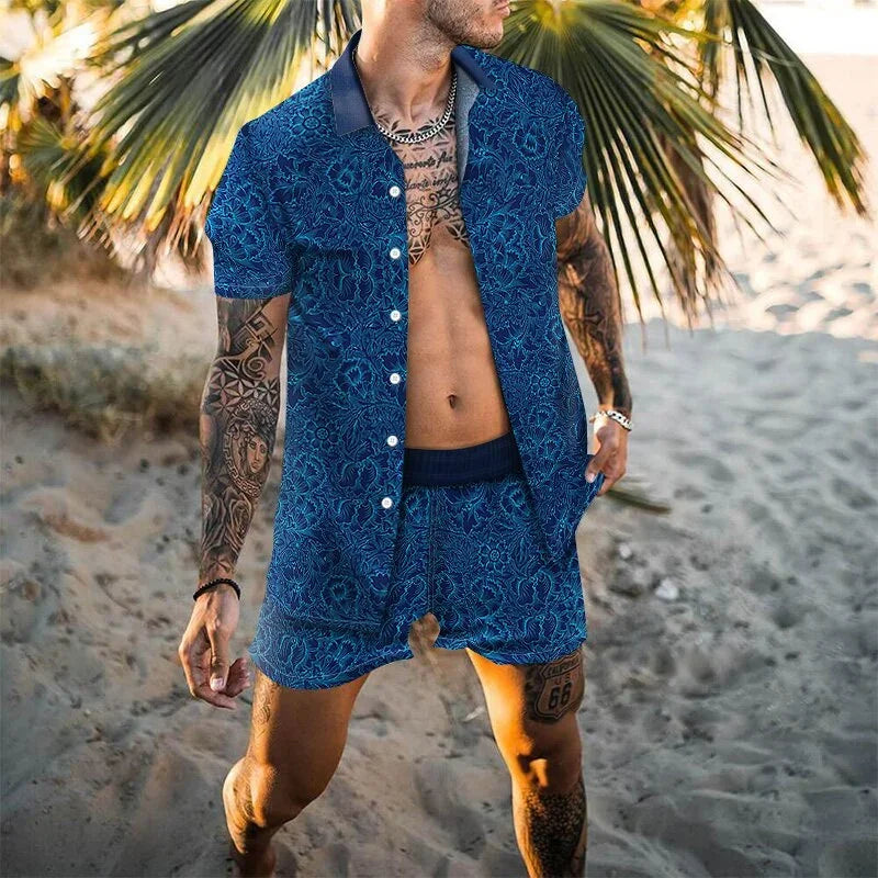 Hawaiian Shirt Sets 3D Printed Men's Fashion Short Sleeves Shirts Oversized Beach Shorts Summer Streetwear Suits Clothing - Ellianto fashion Men's