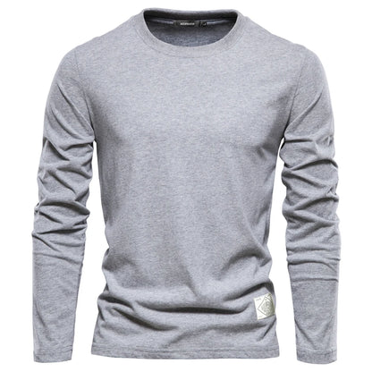 Men‘s T-shirts 100% Cotton Long Sleeve Casual Tops Solid Color High Quality Backing T-Shirt Spring Autumn Classic Men Clothing - Ellianto fashion Men's