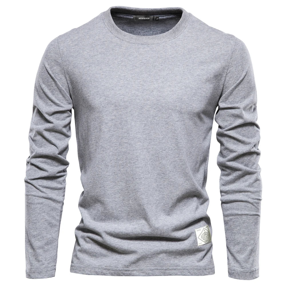 Men‘s T-shirts 100% Cotton Long Sleeve Casual Tops Solid Color High Quality Backing T-Shirt Spring Autumn Classic Men Clothing - Ellianto fashion Men's