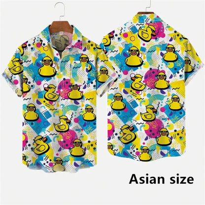 Hawaiian 3D Cartoon Duck Short-Sleeve Shirt – Fun, Lightweight Comfort and Effortless Summer Streetwear Style for the Modern Gentleman