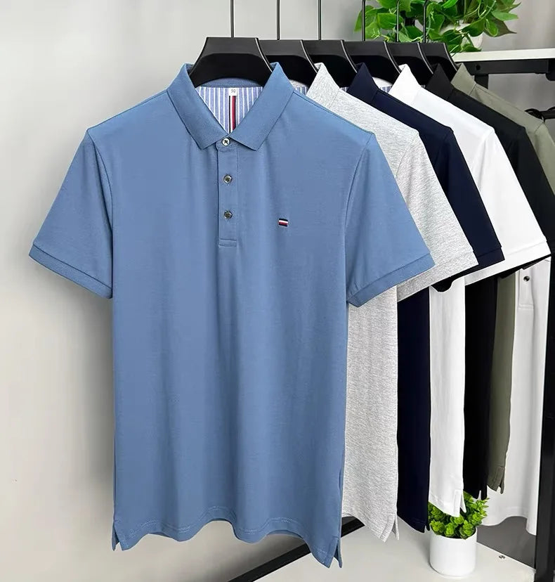High end summer ice silk breathable short sleeve POLO shirt men's fashion brand classic embroidery business casual Paul T-shirt - Ellianto fashion Men's