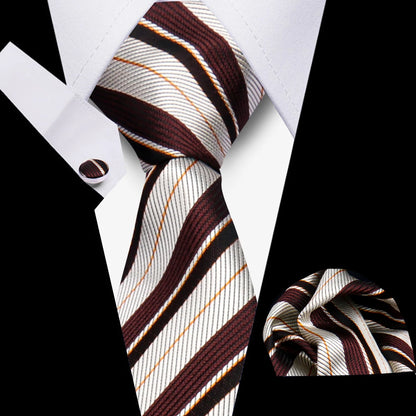 Tie Men Business Necktie Set Classic Plaid Cufflinks Handkerchief For Suit Wedding High Quality 3pcs Ties Sets Formal Gravata - Ellianto fashion Men's