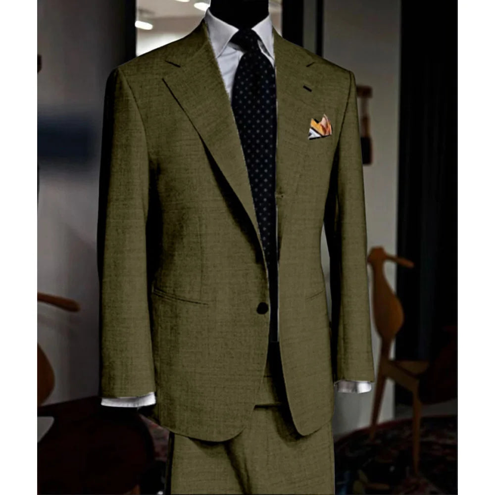 British Style light colour Men Suit 2 Piece Jacket Pants Summer Linen Comfortable Suit Jacket Banquet Wedding Dress Tailor made - Ellianto fashion Men's