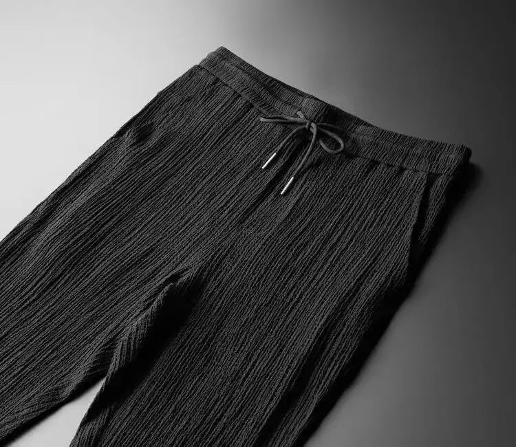 Summer Ultra-thin Five-piece Ice Silk Linen Suit Men's Cotton Linen 2-piece Set Loose-fit Mid-sleeve T-shirt Sports Wear - Ellianto fashion Men's