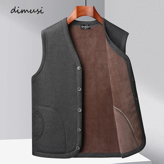 DIMUSI Winter Men's Vests Casual Man Fleece Warm Sleeveless Jackets Fashion V-Neck Outwear Thermal Fishing Waistcoats Clothing - Ellianto fashion Men's