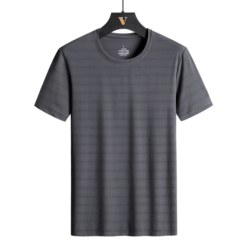 CHRLCK Plus Size Summer Ice Silk Short Sleeve T-Shirt Men's Loose Thin Sports T-shirt For Seniors Outdoor Fitness Casual T-shirt - Ellianto fashion Men's