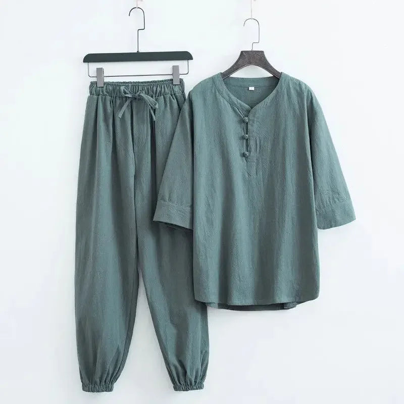 Men's Chinese Style Buddhist Zen Suit Cotton Linen Outfit For Paying Respect To Buddha Women's Version Zen Tang Costume - Ellianto fashion Men's