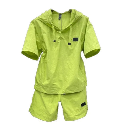 Men's Summer Quick Dry Sun Protection Set Loose Fit Short Sleeve Hoodie Two Piece Suit Thin Material Comfortable Breathable - Ellianto fashion Men's