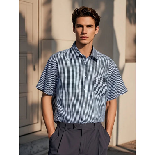 Trendy Men's Summer Casual Striped Shirt Fashion Breathable Skin-friendly Short Sleeve Turn-down Collar Men's Shirt - Ellianto fashion Men's