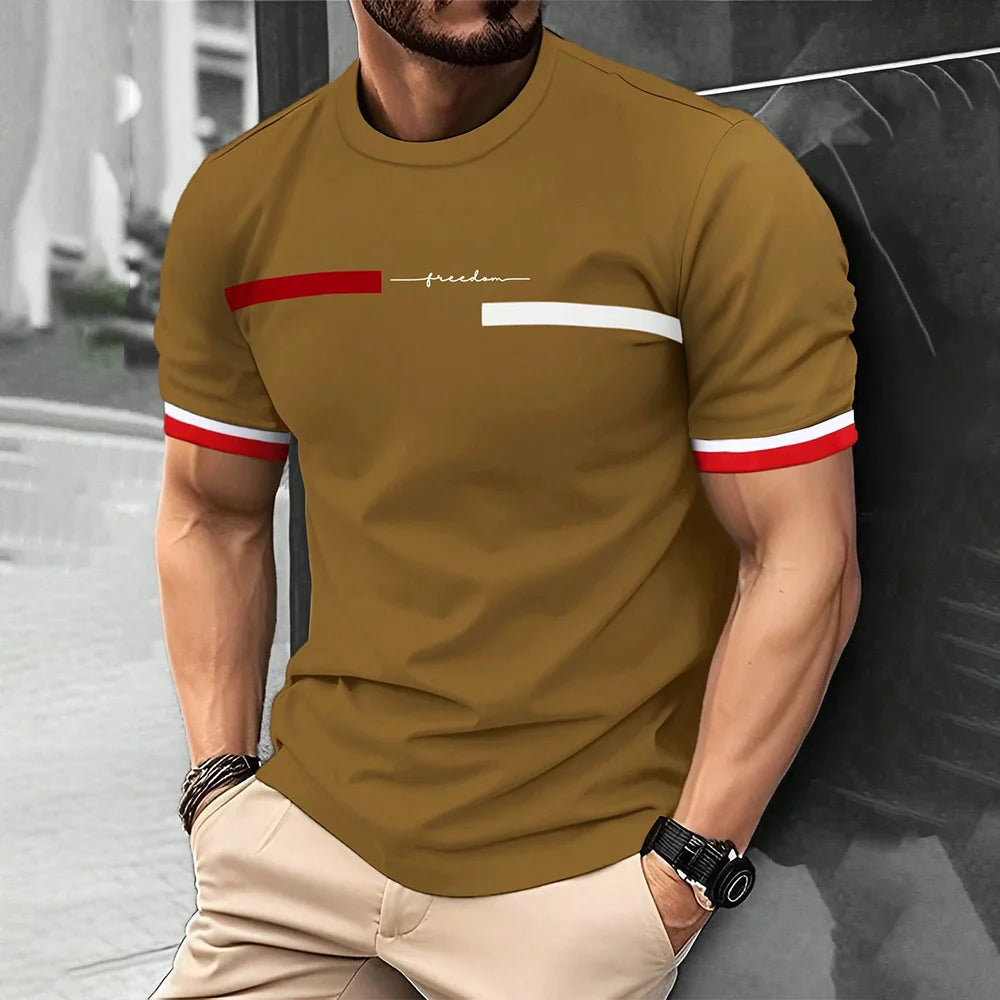 Fashion Summer 3D Stripe Letter Print Men's T Shirt Hip Hop Trend Harajuku Streetwear Casual O-neck Oversized T-shirts Men Tops - Ellianto fashion Men's