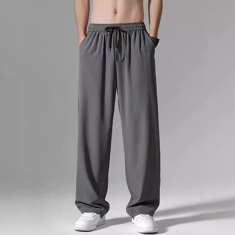 Casual Ice Silk Pants For Men 2025 Summer New Ultra-Thin Quick-Drying Air Conditioner Loose-Fit Versatile Straight-Leg Long Pant - Ellianto fashion Men's