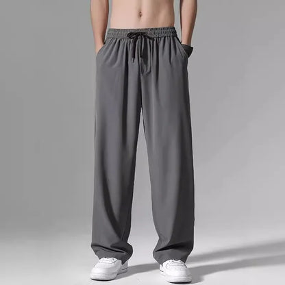 Casual Ice Silk Pants For Men 2025 Summer New Ultra-Thin Quick-Drying Air Conditioner Loose-Fit Versatile Straight-Leg Long Pant - Ellianto fashion Men's