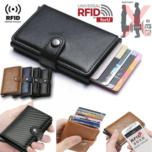 Rfid Credit Card Holder Men Wallets Luxury Small Smart Wallet Metal Business Mini Cardholder Case Women Minimalist Walet for Men - Ellianto fashion Men's