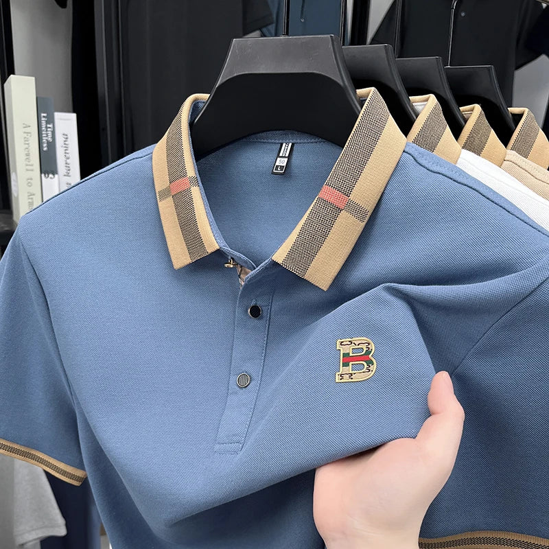 New men's fashionable short sleeved summer designer exquisite craftsmanship embroidery stand collar polo business casual T-shirt - Ellianto fashion Men's