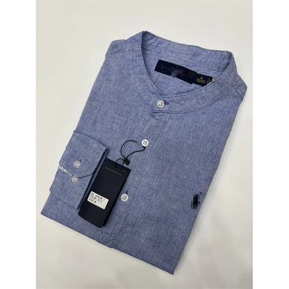 Spring Autumn Men's Linen Cotton Color Simple Embroidery Label Slim Long Sve irt Busin Casual Stand Collar irt - Ellianto fashion Men's