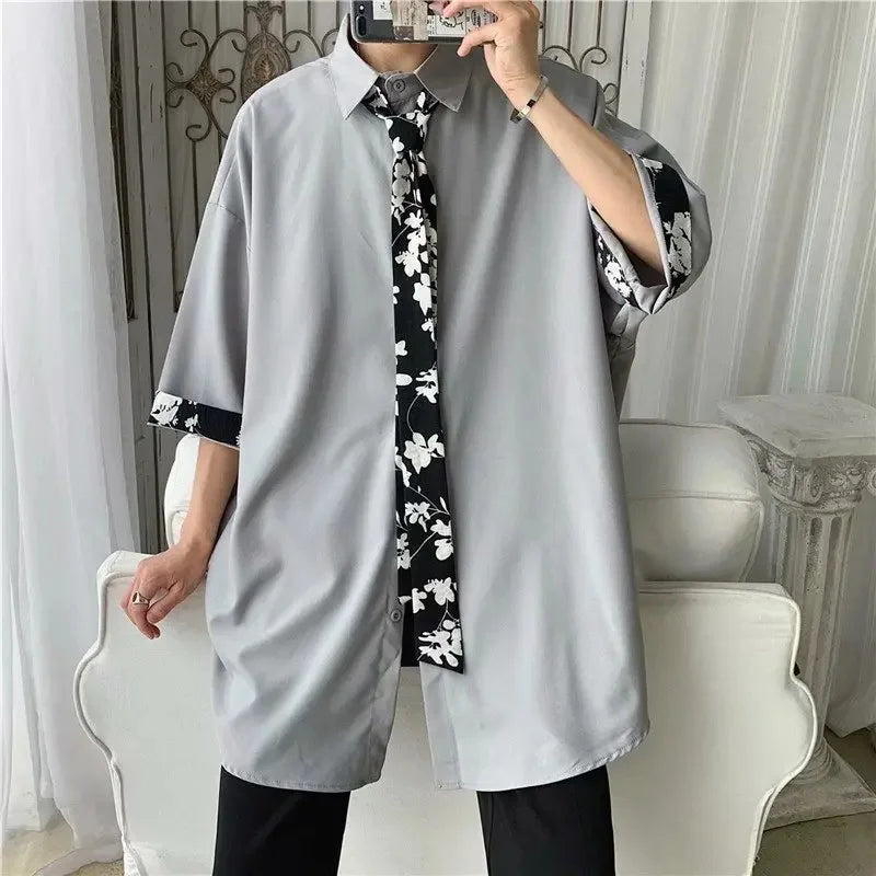 Spring Autumn Popular INS Short Sleeves Japanese Style Casual Shirt Men's Loose-Fit White Collar Button-Up Top For Summer