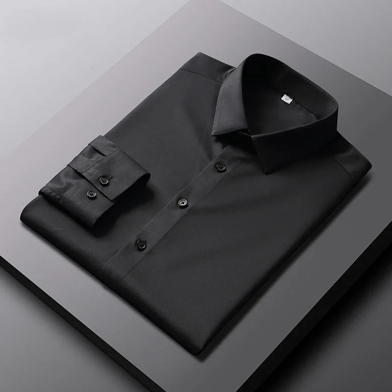 Men's Casual and Fashionable Long Sleeved Solid Color Shirt Non Ironing and Wrinkle Resistant Business Top - Ellianto fashion Men's