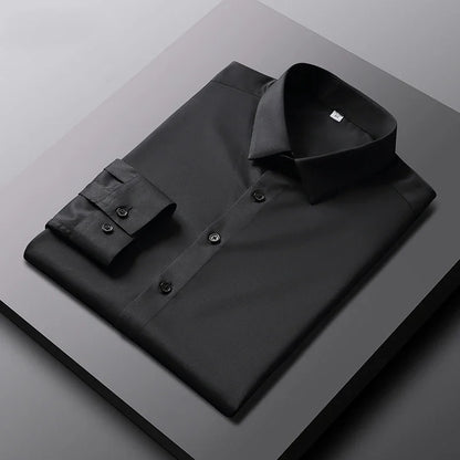 Men's Casual and Fashionable Long Sleeved Solid Color Shirt Non Ironing and Wrinkle Resistant Business Top - Ellianto fashion Men's