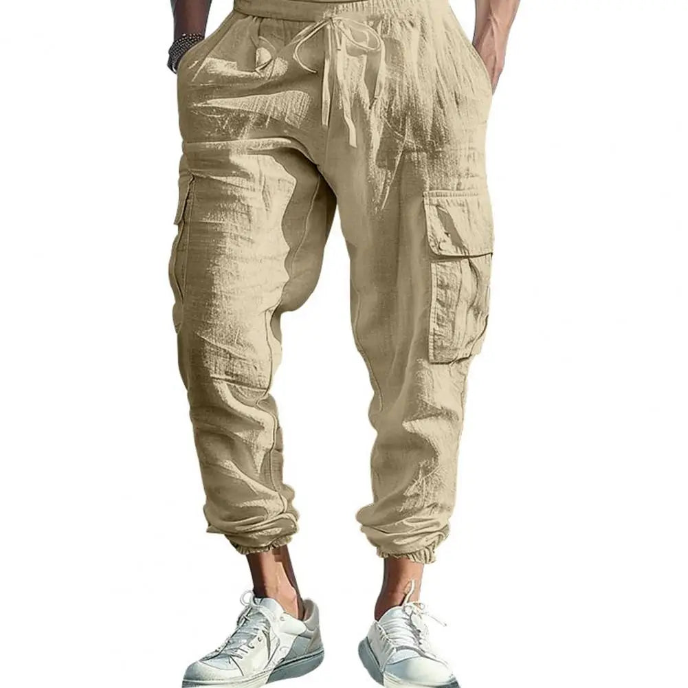 Lightweight Summer Trousers Men Linen Pants Breathable Men's Linen Jogger Pants with Drawstring Waist for Summer for Beach - Ellianto fashion Men's
