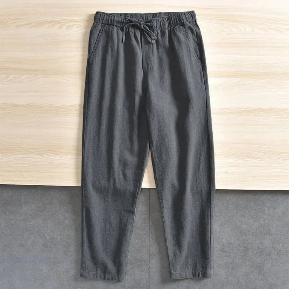 Men's Cotton Linen Casual Pants Baggy Streetwear Men Joggers Sports Trousers Solid Color Long Straight Trendy Pants for Men - Ellianto fashion Men's