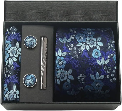 100% Silk Necktie Paisley Floral Mens Tie Top Quality Business Tie Pocket Square Tie Clip Cufflinks Set Classic For Men Gift Box - Ellianto fashion Men's