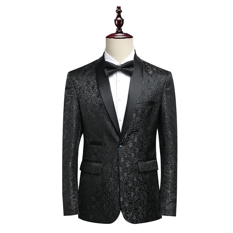 Blazer Men's Fashion Gentleman Business Korean-style Slim-fitting Printed Dress Performance Banquet Host Casual Wedding Blazer - Ellianto fashion Men's