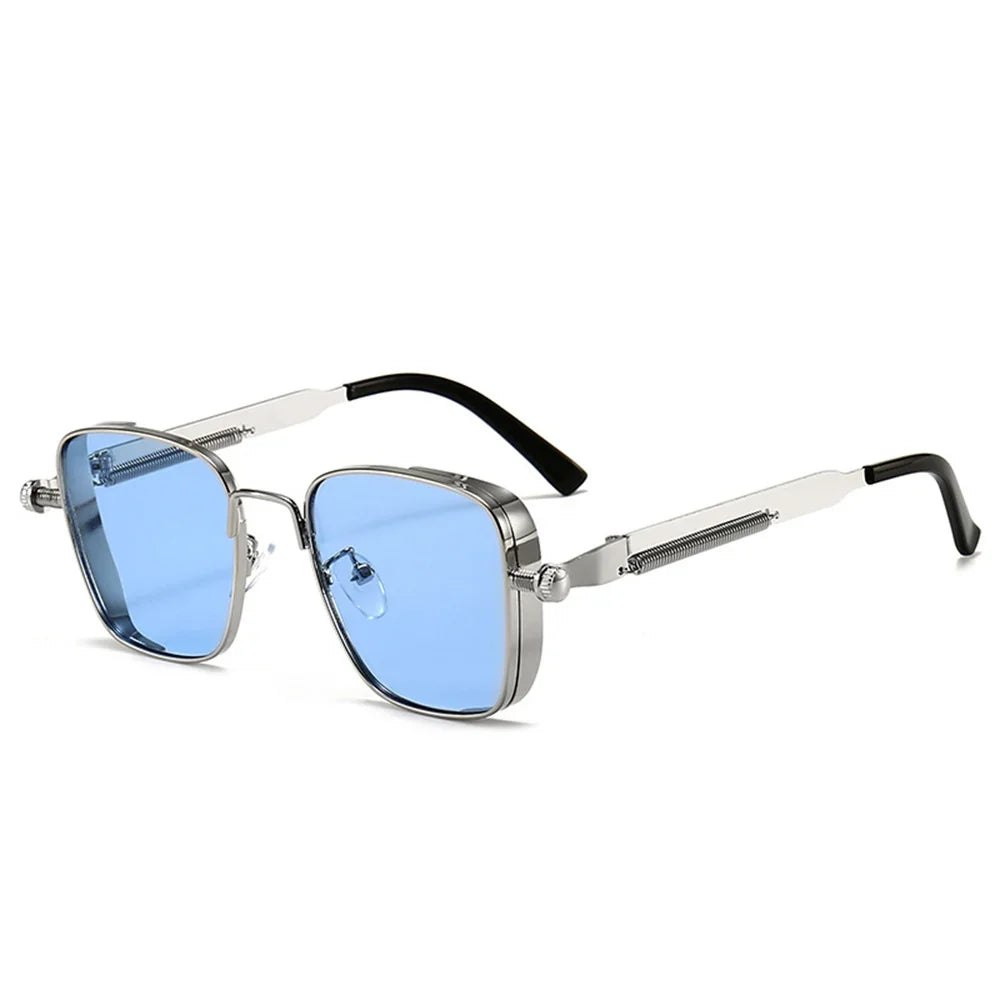 Men Driving Sunglasses Vintage Steampunk Square Sunglasses Metal Frame with Spring Hinges Women Eyepiece Trendy Driver Glasses - Ellianto fashion Men's